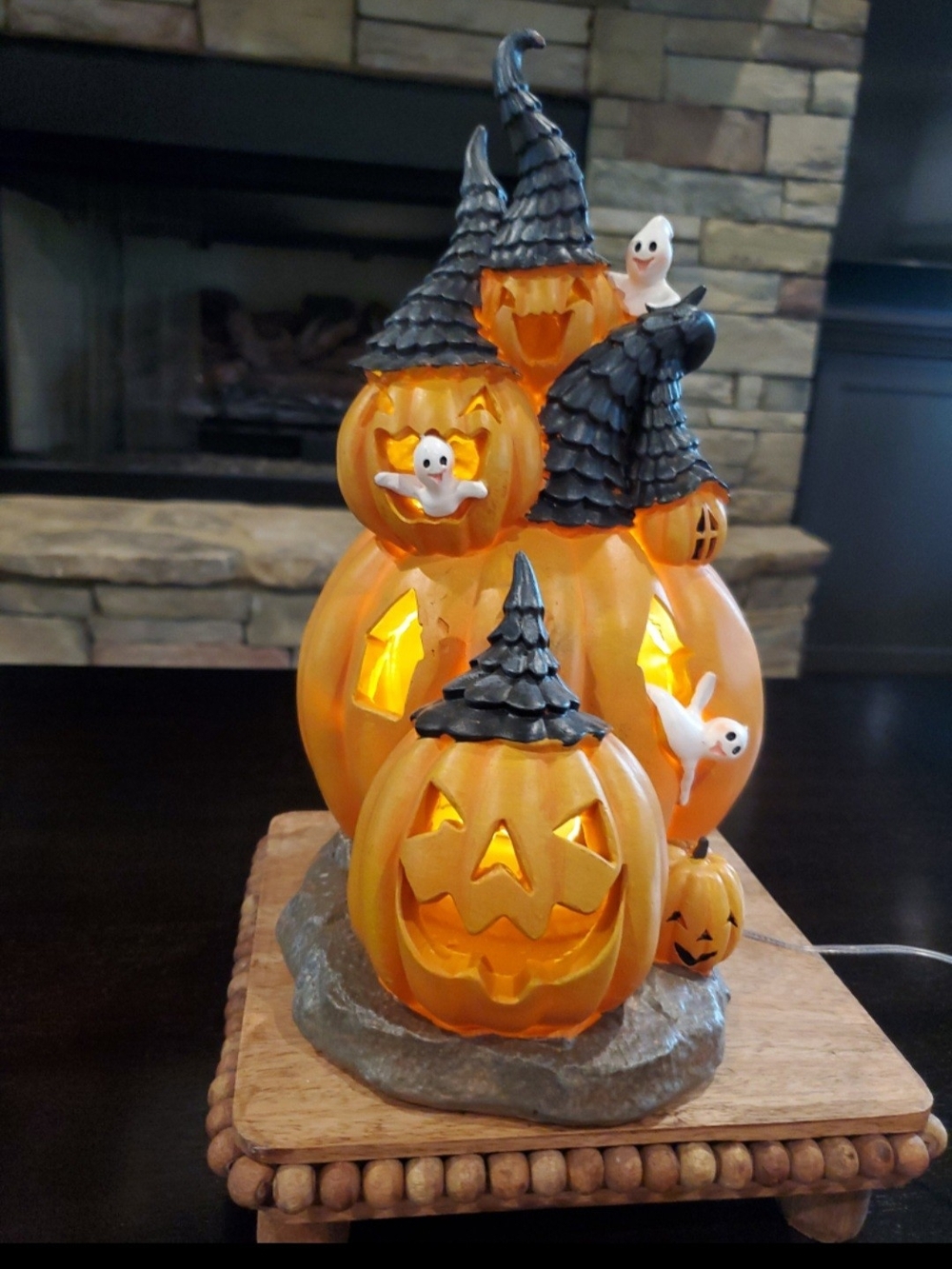 Lighted Halloween Pumpkin Stack Decoration-NWT